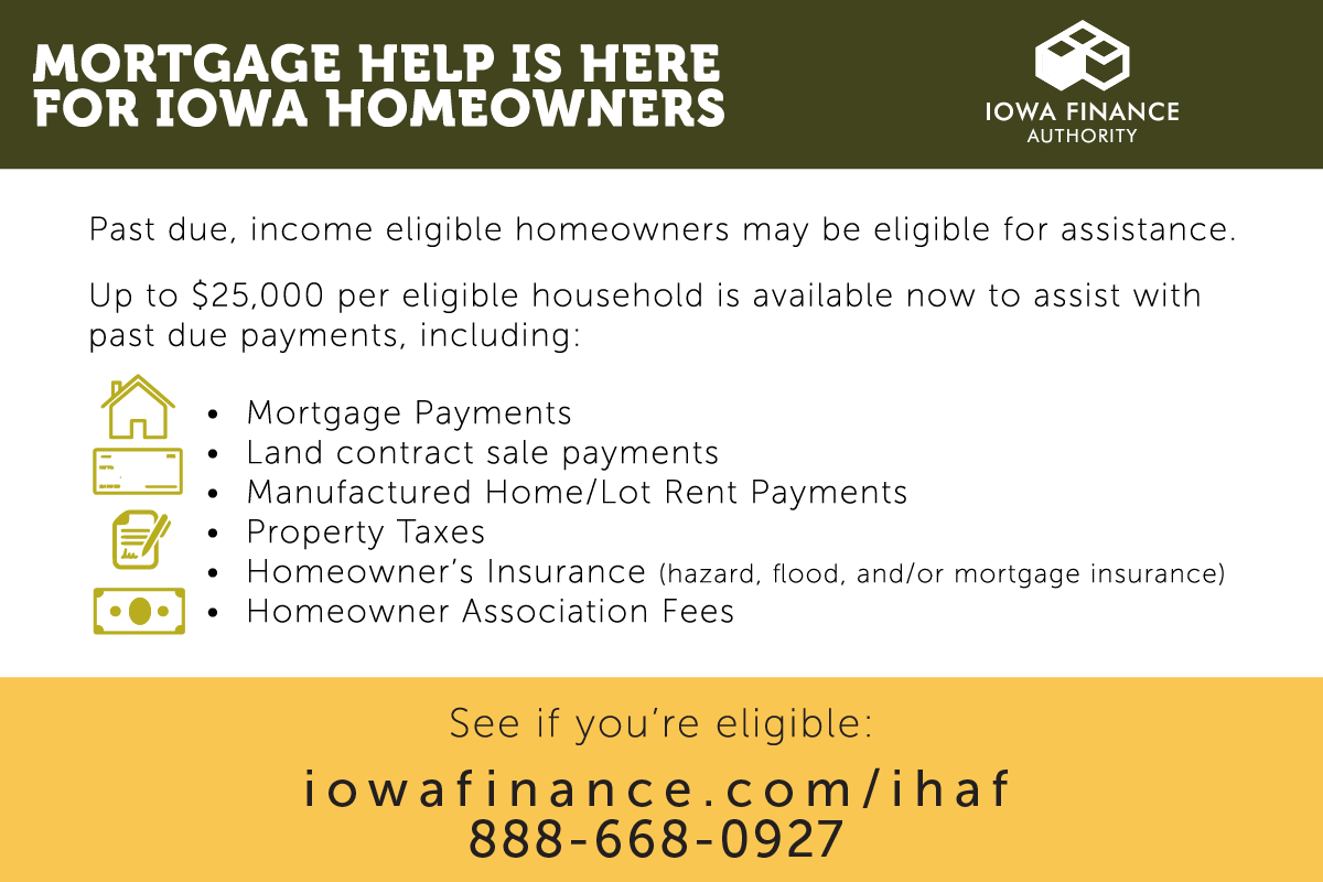 Call Iowa Finance at 888 668 0927 for help