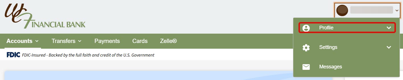 Screenshot of choosing your profile option in online banking